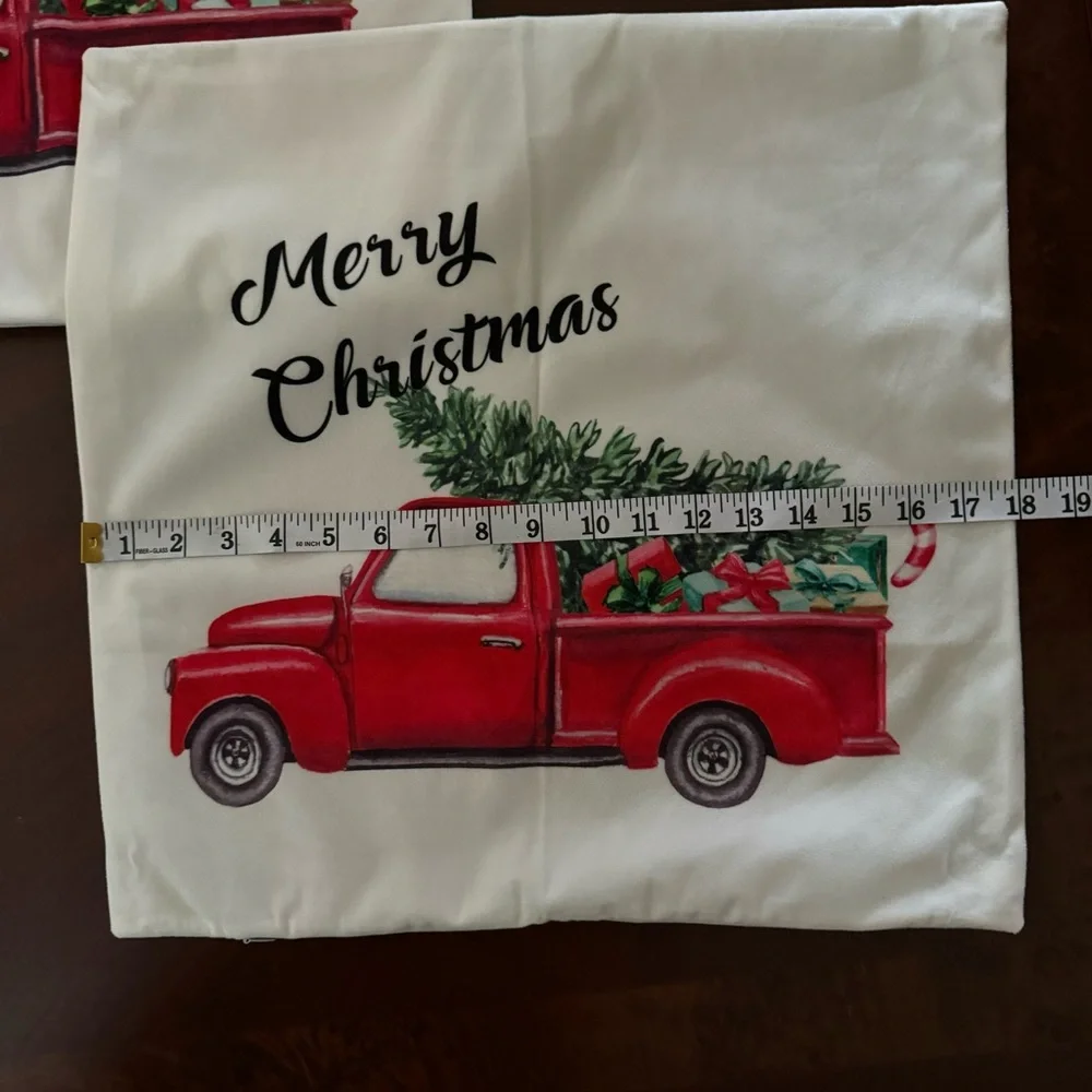 Vintage Holiday Red Truck Tree Christmas Throw Pillow Cover 3 set
